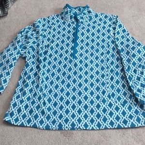 Teal and white fleece zip jacket Lands End 3X